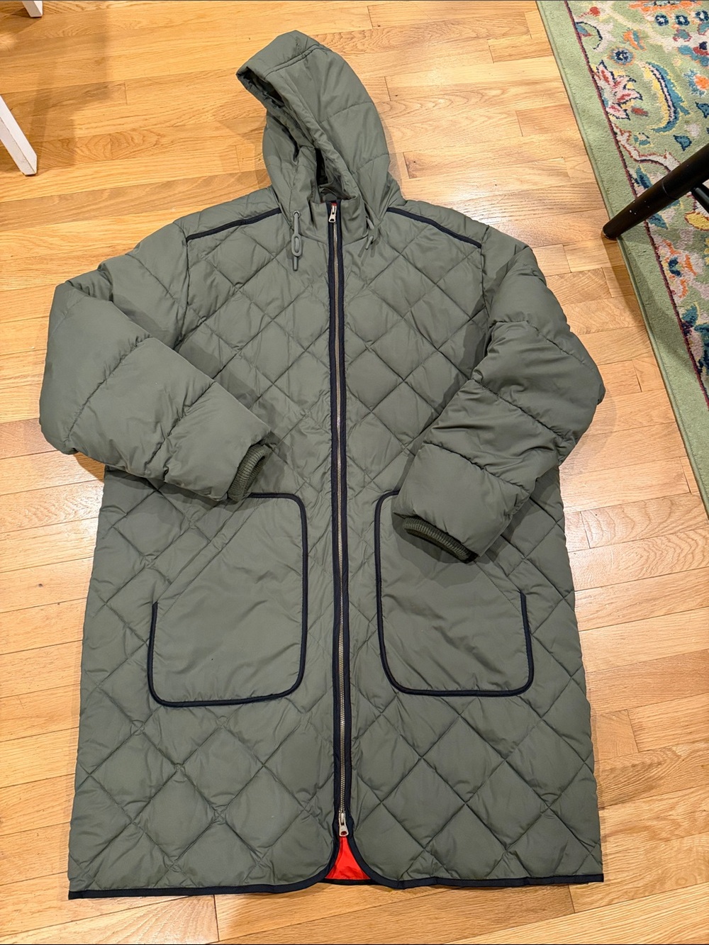 Lands' End Men's Olive Quilted Hooded Long Puffer Coat
